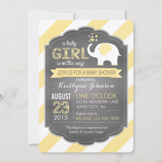 不要品およびストライプのベビーシャワー 招待状 (正面)