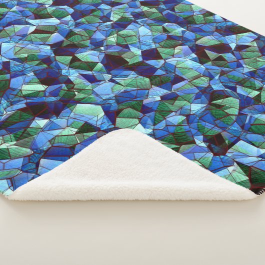 不規則で無秩序なモザイク模様の青いオーバーレイ シェルパブランケット (3/4)