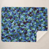不規則で無秩序なモザイク模様の青いオーバーレイ シェルパブランケット (正面(横))