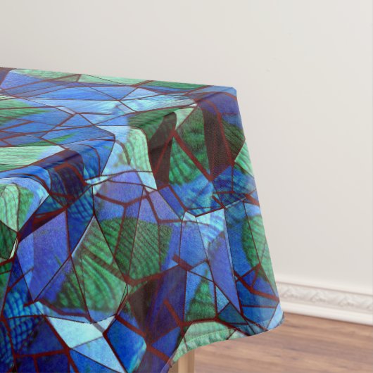 不規則で無秩序なモザイク模様の青いオーバーレイ テーブルクロス (インサイチュ)