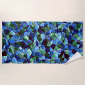 不規則で無秩序なモザイク模様の青いオーバーレイ ビーチタオル (正面)