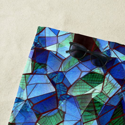 不規則で無秩序なモザイク模様の青いオーバーレイ ビーチタオル (インサイチュ)