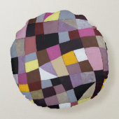 不規則なグリッド：紫 – 黄絵画色抽象芸術 ラウンドクッション (裏面)