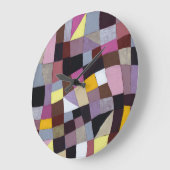 不規則なグリッド：紫 – 黄絵画色抽象芸術 ラージ壁時計 (傾斜)