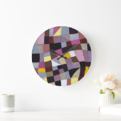 不規則なグリッド：紫 – 黄絵画色抽象芸術 ラージ壁時計 (ホーム)