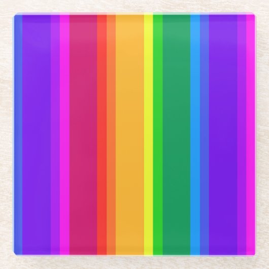 不規則なレインボーストライプズ ガラスコースター (正面)