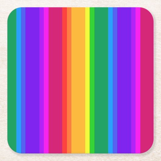 不規則なレインボーストライプズ スクエアペーパーコースター (正面)