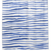 不規則な水色のシンプル線 – 青 シャワーカーテン (正面)