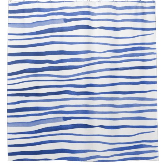 不規則な水色のシンプル線 – 青 シャワーカーテン (正面)