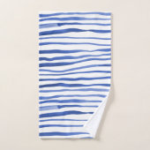 不規則な水色のシンプル線 – 青 バスタオルセット (ハンドタオル)