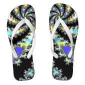 不規則な渦巻きフラクタル 黒と多色のオタク的な ビーチサンダル (フットベッド)