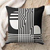 不規則な白と黒のストライプと円 クッション (ブランケット)