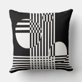 不規則な白と黒のストライプと円 クッション (裏面)