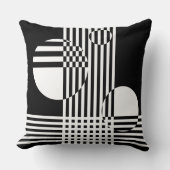 不規則な白と黒のストライプと円 クッション (正面)