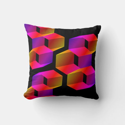 不規則な色の六角形（黒い背景） クッション (正面)