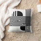 不規則な黒と白のストライプと円の抽象的なリピートパターン クッション (ブランケット)