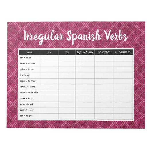 不規則動詞の活用スペインの慣行 ノートパッド (正面)