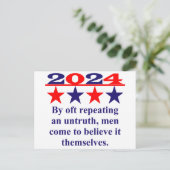 不誠実を繰り返すことで – 政治引用文 ポストカード (スタンド正面)