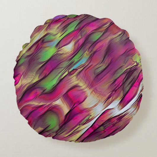 不透明な緑とクロムグリーンとバーガンディの斑点の混合 ラウンドクッション (正面)