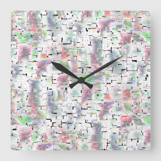 不透明な色と小さな霧雨の紙のモザイク スクエア壁時計 (正面)