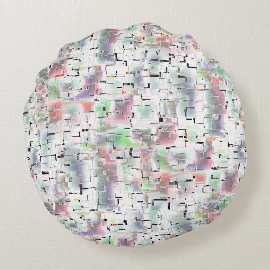 不透明な色と小さな霧雨の紙のモザイク ラウンドクッション (裏面)