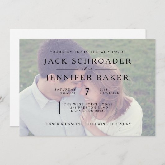 不透明エレガントフォトオーバーレイ結婚式の招待 招待状 (正面/裏面)