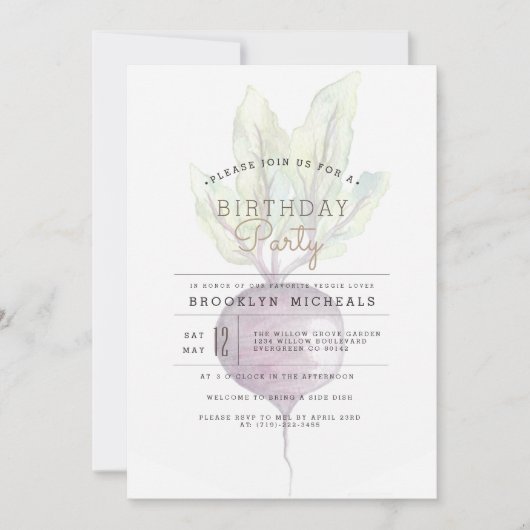 不透明ビート |ベギオーガニックー水彩誕生日 招待状 (正面)