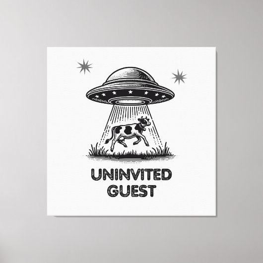 不速の客 - ビンテージUFO牛誘拐 キャンバスプリント (正面)