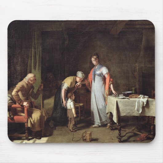 不運な家族を救済している若い女性 マウスパッド (正面)