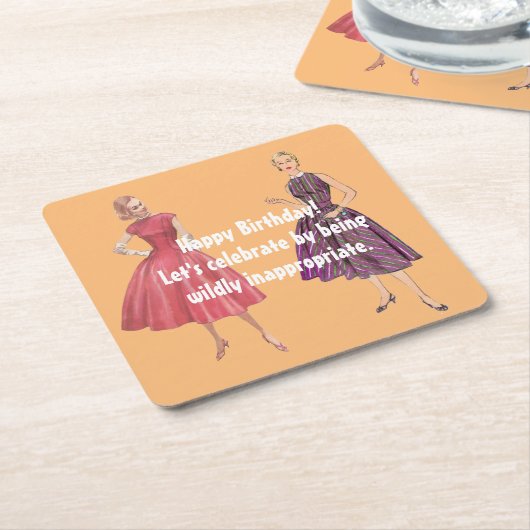 不適切なおもしろいレトロ誕生日 スクエアペーパーコースター (アングル)
