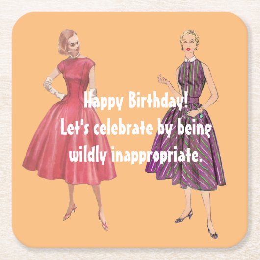 不適切なおもしろいレトロ誕生日 スクエアペーパーコースター (正面)