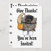 与えおもしろい感謝してい灰色の猫感謝祭 招待状 (正面/裏面)
