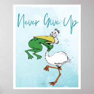 与えおもしろいNever Up #Frog Choking Bird Poster ポスター