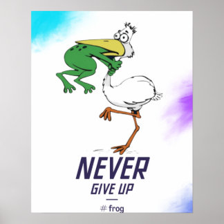 与えおもしろいNever Up #Frog Choking Bird Poster ポスター