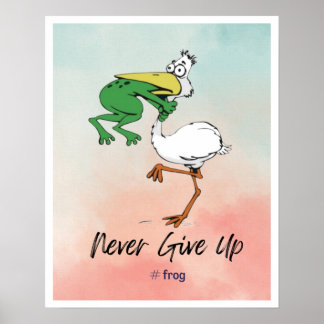 与えおもしろいNever Up #Frog Choking Bird Poster ポスター