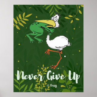 与えおもしろいNever Up #Frog Choking Bird Poster ポスター