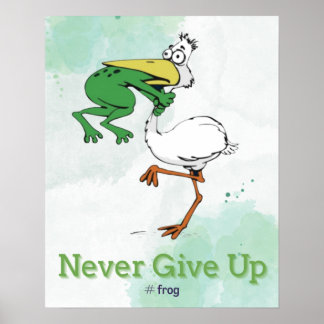 与えおもしろいNever Up #Frog Choking Bird Poster ポスター