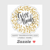 与えの感謝していモダンタイポグラフィ金ゴールドリース シール (シート)