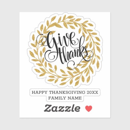 与えの感謝していモダンタイポグラフィ金ゴールドリース シール (シート)