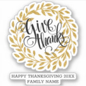 与えの感謝していモダンタイポグラフィ金ゴールドリース シール (正面)