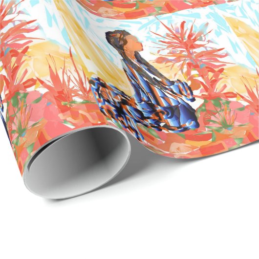 与える木ネイティブアメリカンの女の子の祈ること ラッピングペーパー (ロールコーナー)