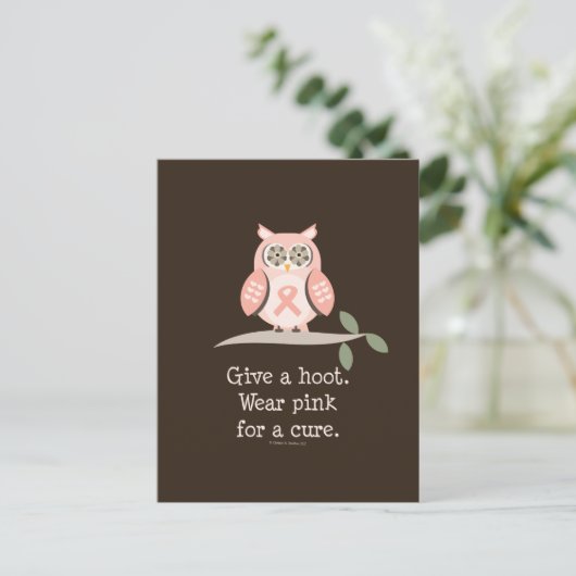与えフートピンクのリボンフクロウの葉書 ポストカード (スタンド正面)