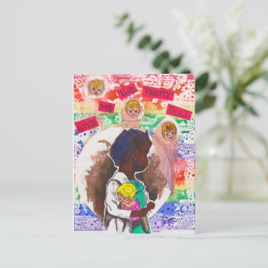 与え人形のかわいらし葉書 ポストカード (スタンド正面)