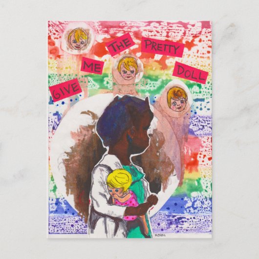 与え人形のかわいらし葉書 ポストカード (正面)