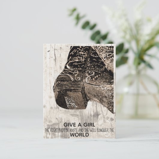 与え女おもしろいの子が右のブーツはがき シーズンポストカード (スタンド正面)