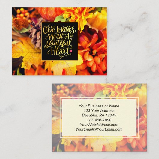与え感謝していのハート秋 名刺 (正面/裏面)