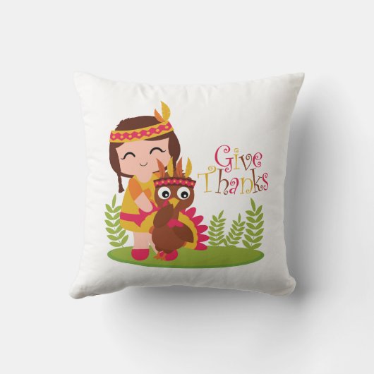 与え感謝していキュートな部族の女の子感謝祭トルコ クッション (裏面)