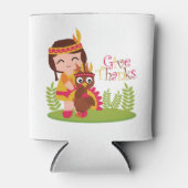 与え感謝していキュートな部族の女の子感謝祭トルコ 缶クーラー (正面)