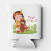 与え感謝していキュートな部族の女の子感謝祭トルコ 缶クーラー (裏面)