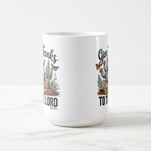 与え感謝していサボテン砂漠へ コーヒーマグカップ (中央)